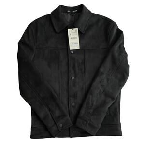 Zara Men's Faux Suede Overshirt Trucker Jacket Black NWT Size S 3548/548